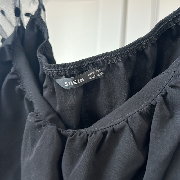 SHEIN - Dobby Mesh Sleeve Ruched Bust Tie Back Top - Picture 4 of 4